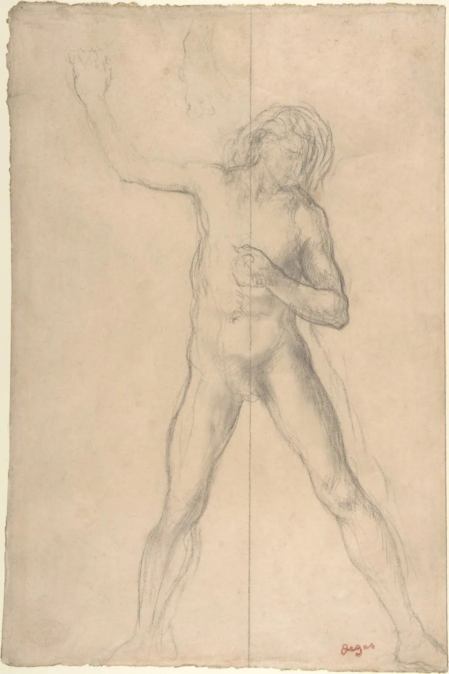 Standing Nude Youth, with right arm raised by Edgar Degas