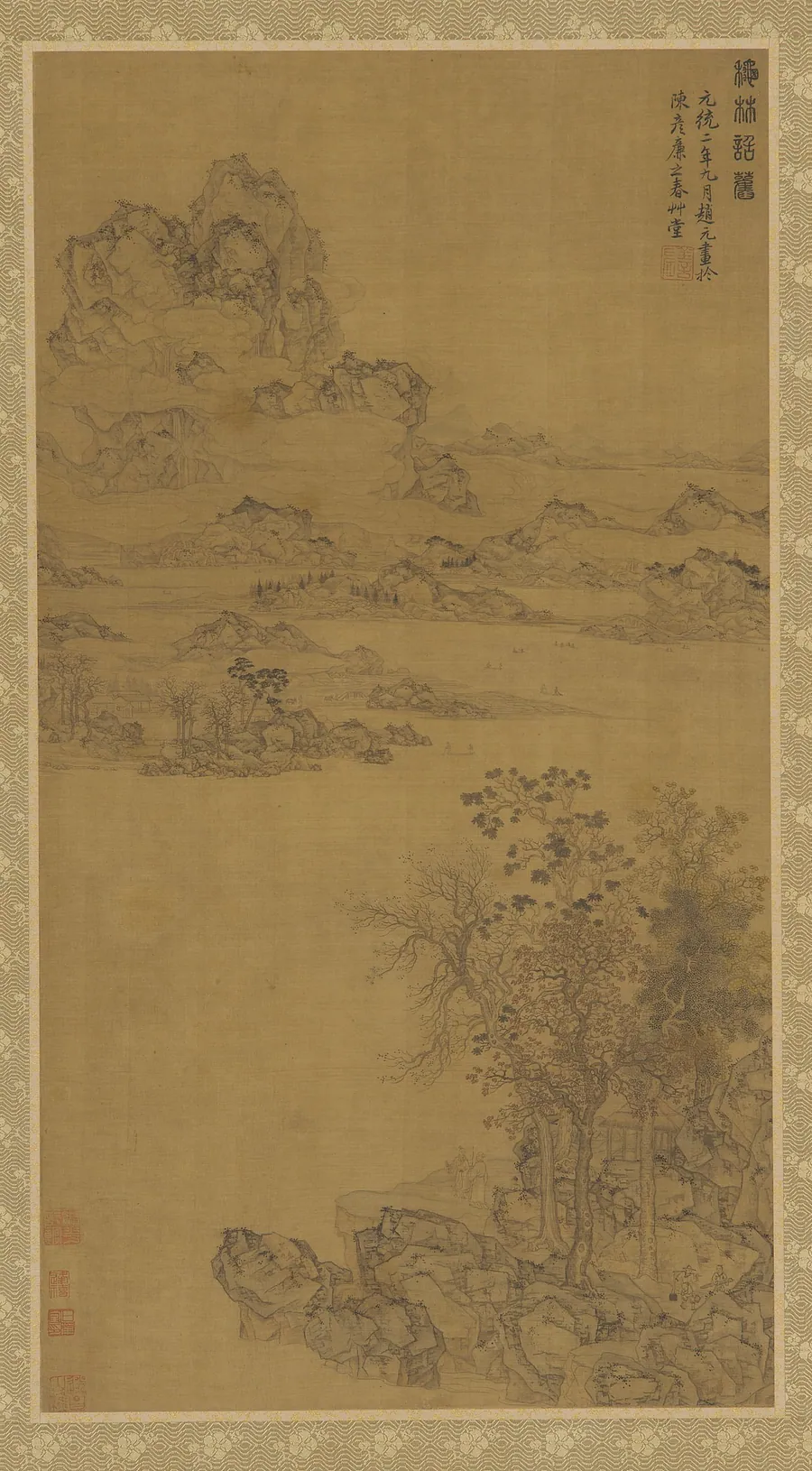 Parting from a friend under autumn trees by Attributed to Gu Fuzhen (1634-ca. 1716)