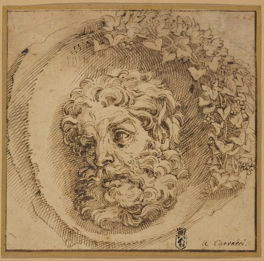 Head of a Faun in a Concave Roundel by Agostino Carracci