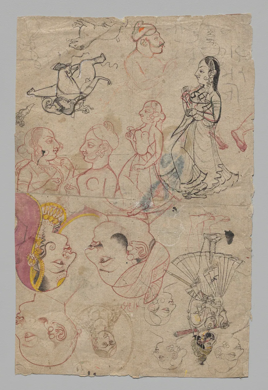Page of Sketches with a Portrait of Sri Maharaj Chatter Singhji