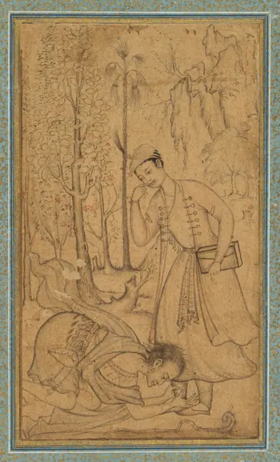 A holy man prostrating himself before a learned prince