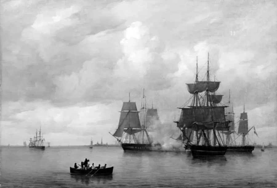 Den danske eskadre under sejl på Københavns rhed by Friedrich Theodore Kloss
