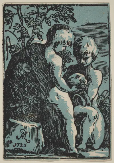 Two Children Petting a Lamb