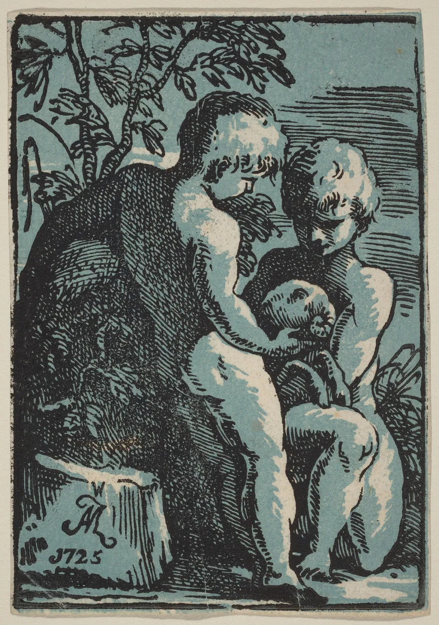 Two Children Petting a Lamb by Anton Maria Zanetti I