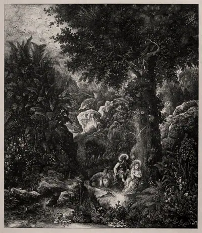 Rest on the Flight into Egypt with a Saddled Donkey