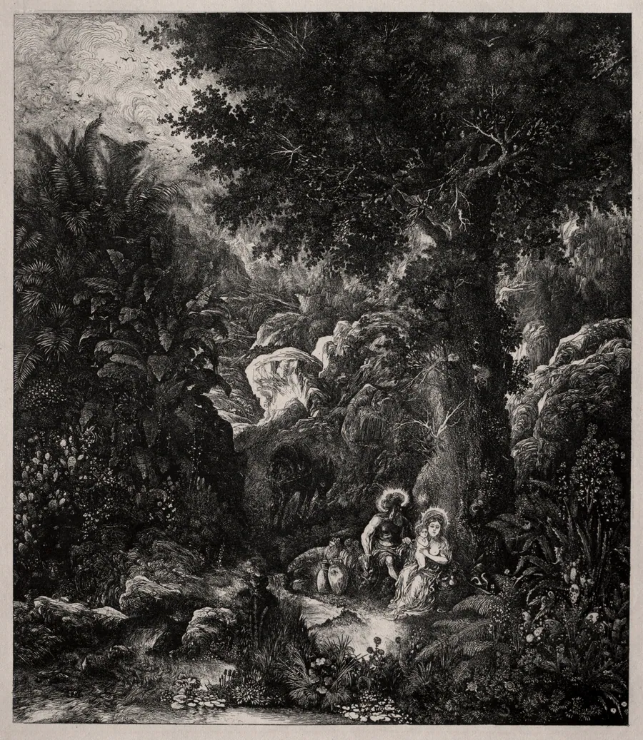 Rest on the Flight into Egypt with a Saddled Donkey by Rodolphe Bresdin