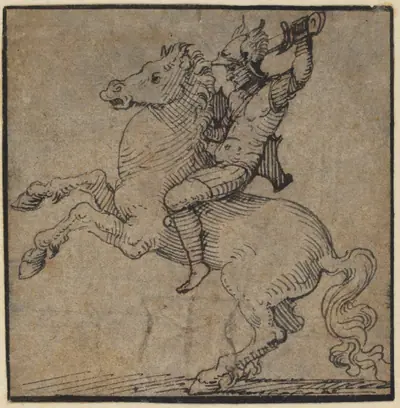 Warrior in Renaissance Armor on a Rearing Horse