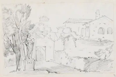 Corner of an Italian Garden with a Church Beyond