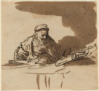 An Old Scholar at His Desk