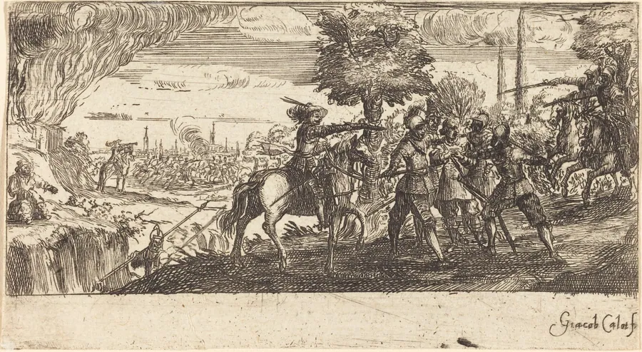Landscape with Battle Scene by French 17th Century
