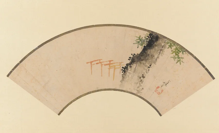 A tree and four red torii by Katsushika Hokusai 葛飾北斎 (1760-1849)