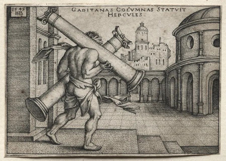 The Labors of Hercules:  Hercules Carrying the Columns of Gades by Hans Sebald Beham