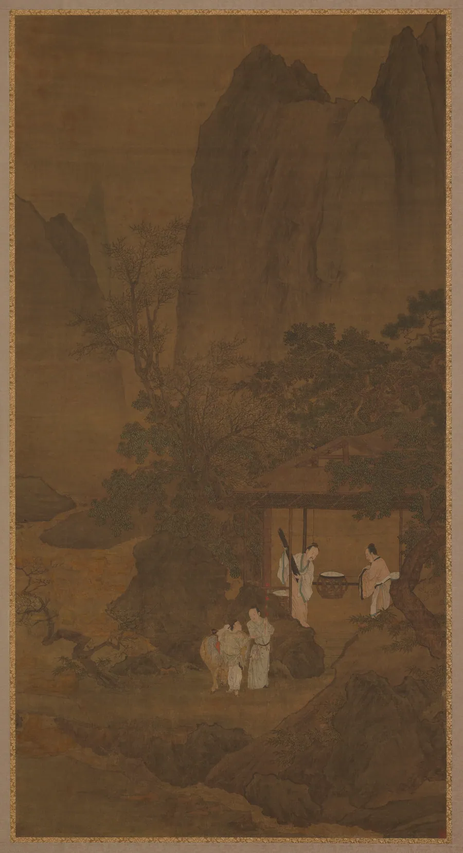 Visitor to a mountain retreat by Style of Qiu Ying 仇英 (ca. 1494-1552)