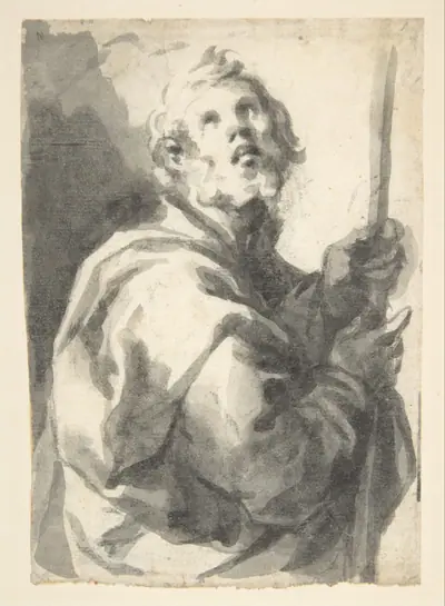 Male Saint with Staff, Half-Figure