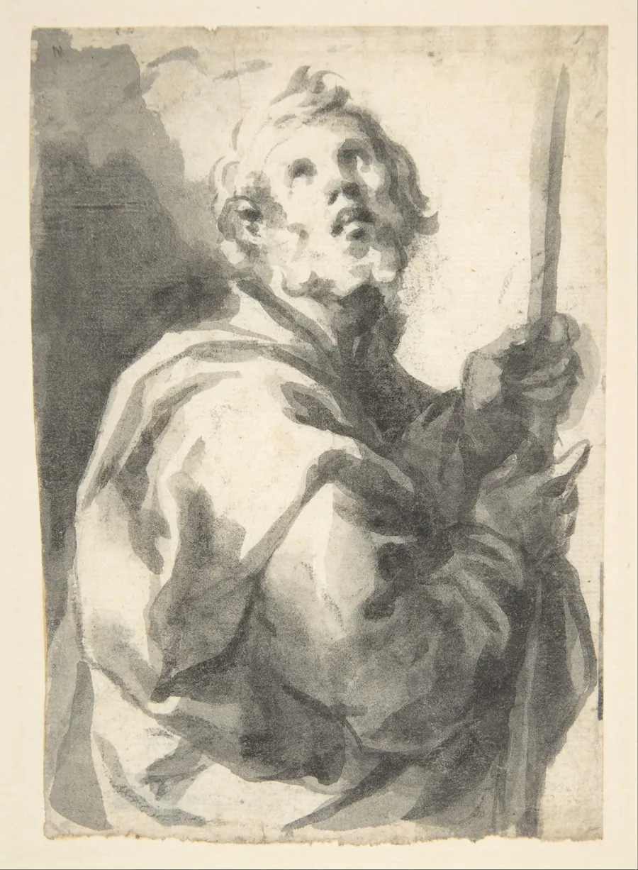 Male Saint with Staff, Half-Figure by Francisco Herrera, the Younger ("El Mozo")