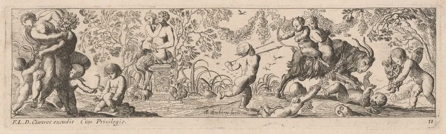 Putti and Satyrs Shooting Arrows by Pierre Brebiette