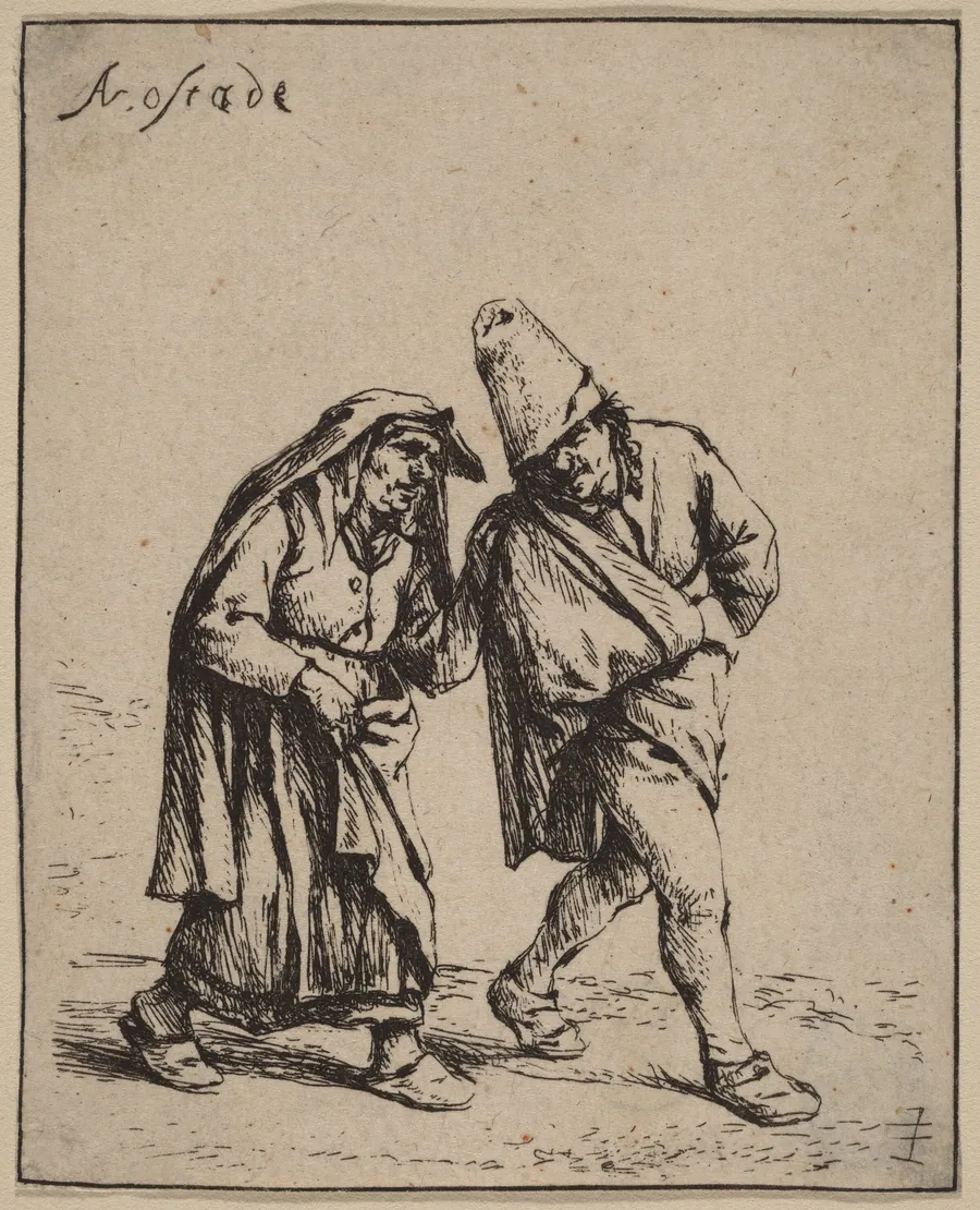 Peasant Couple Walking by Adriaen van Ostade