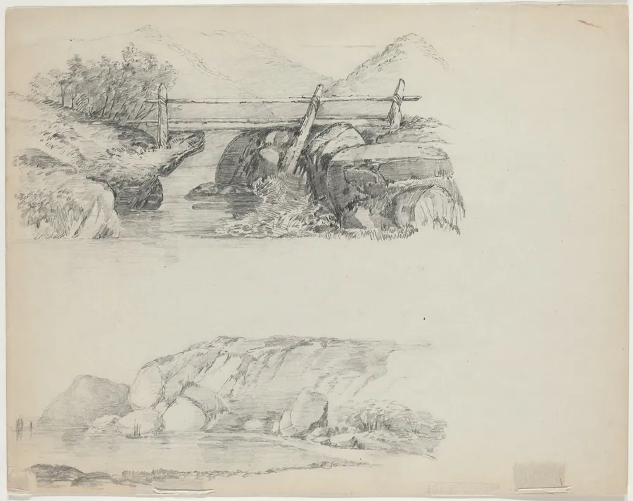 Bridge over Rocky Stream [top verso] by John William Casilear