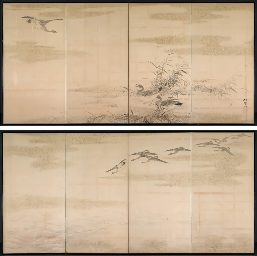 Geese, Reeds, and Water by Yamamoto Baiitsu