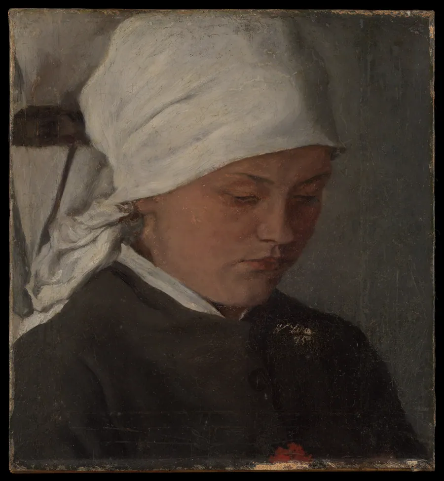 Peasant Girl with a White Headcloth by Wilhelm Leibl
