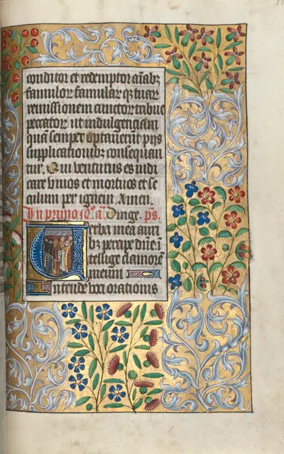 Book of Hours (Use of Rouen): fol. 110r, Opening of the Office for the Dead, Mass for the Dead in Initial