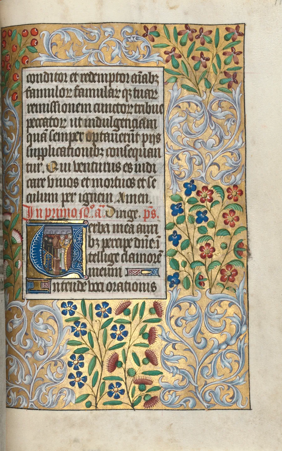 Book of Hours (Use of Rouen): fol. 110r, Opening of the Office for the Dead, Mass for the Dead in Initial by Master of the Geneva Latini