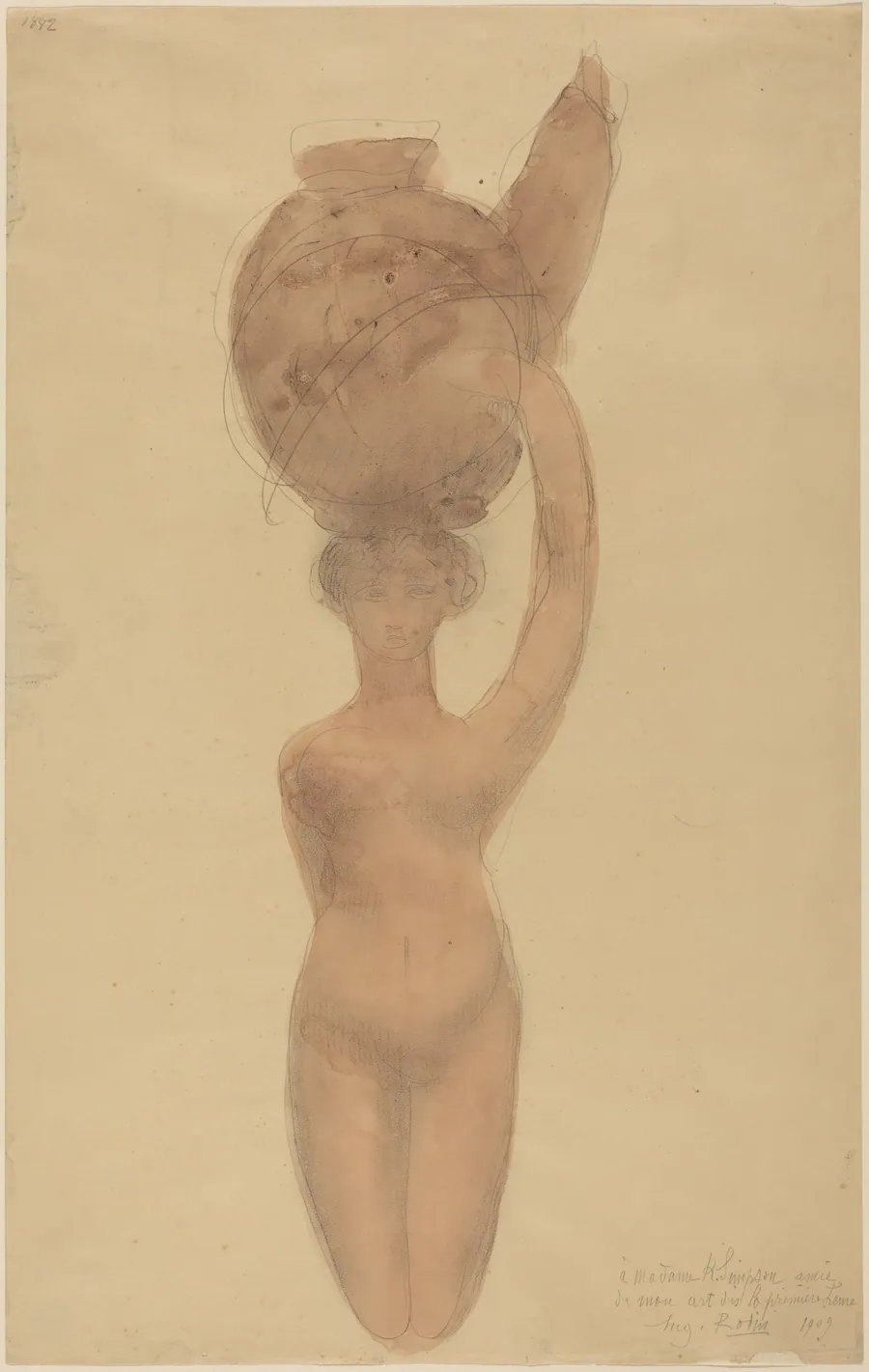 Nude Woman Carrying Vase on Head by Auguste Rodin