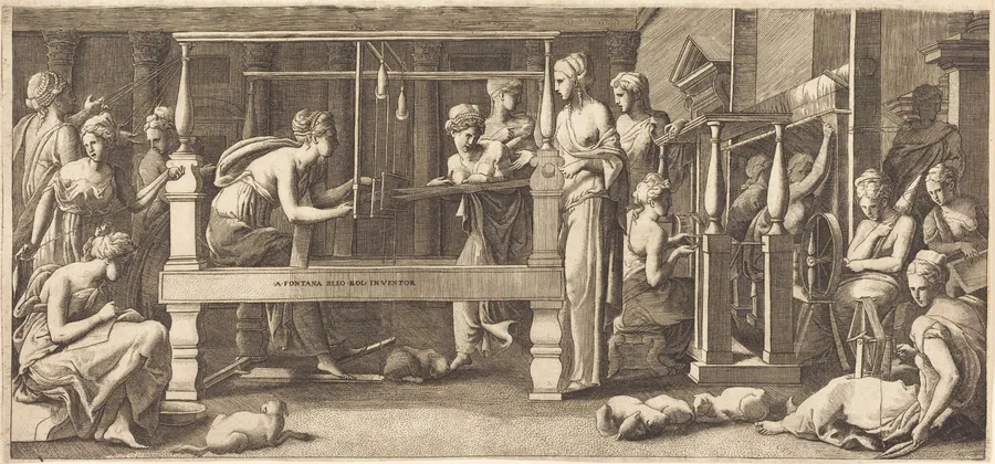 Penelope and Her Maids Weaving by Master FG
