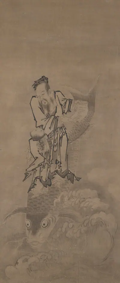 Hotei with Daoist Immortals: Immortal Riding Carp