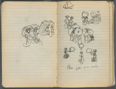 Sketchbook, page 110 &111: Study for Figures on a Beach