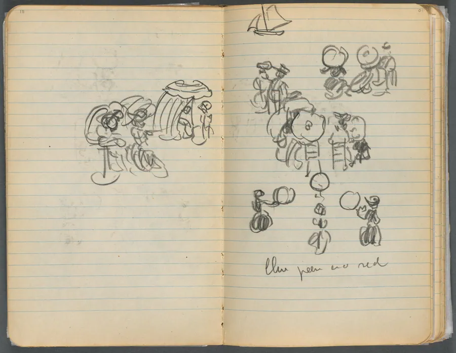 Sketchbook, page 110 &111: Study for Figures on a Beach by Maurice Prendergast