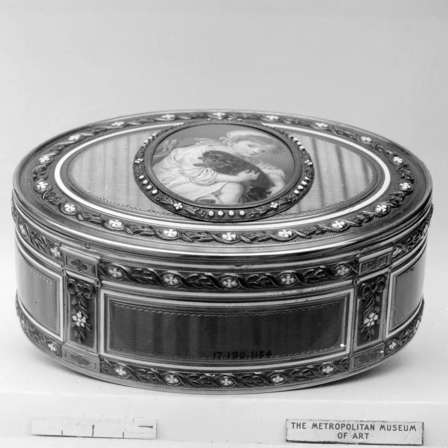 Snuffbox with portrait of a child holding a dog by David Lhonorey