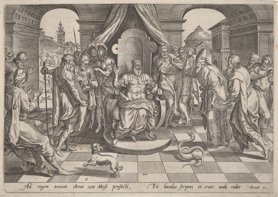 Moses and Aaron before the Pharaoh by Johan Wierix