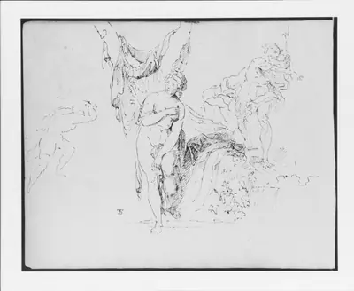Composition with Bathing Venus Pudica Type; a Triton; a Fleeing Figure (from Sketchbook)