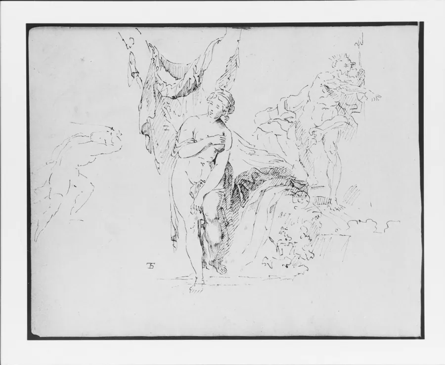 Composition with Bathing Venus Pudica Type; a Triton; a Fleeing Figure (from Sketchbook) by Thomas Sully