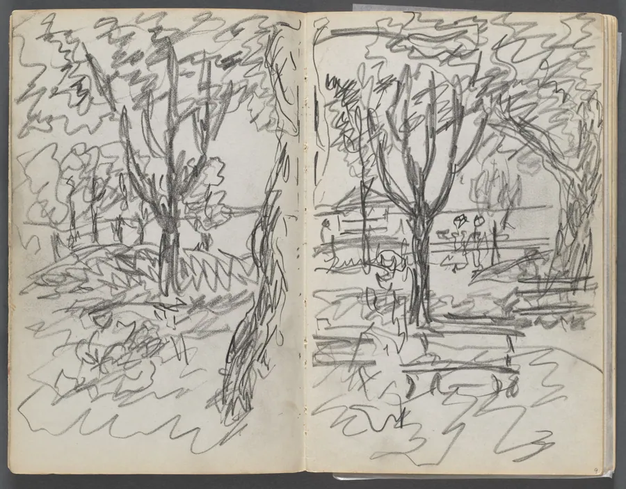 Sketchbook, The Dells, N° 127, page 008 & 9: Landscape by Maurice Prendergast