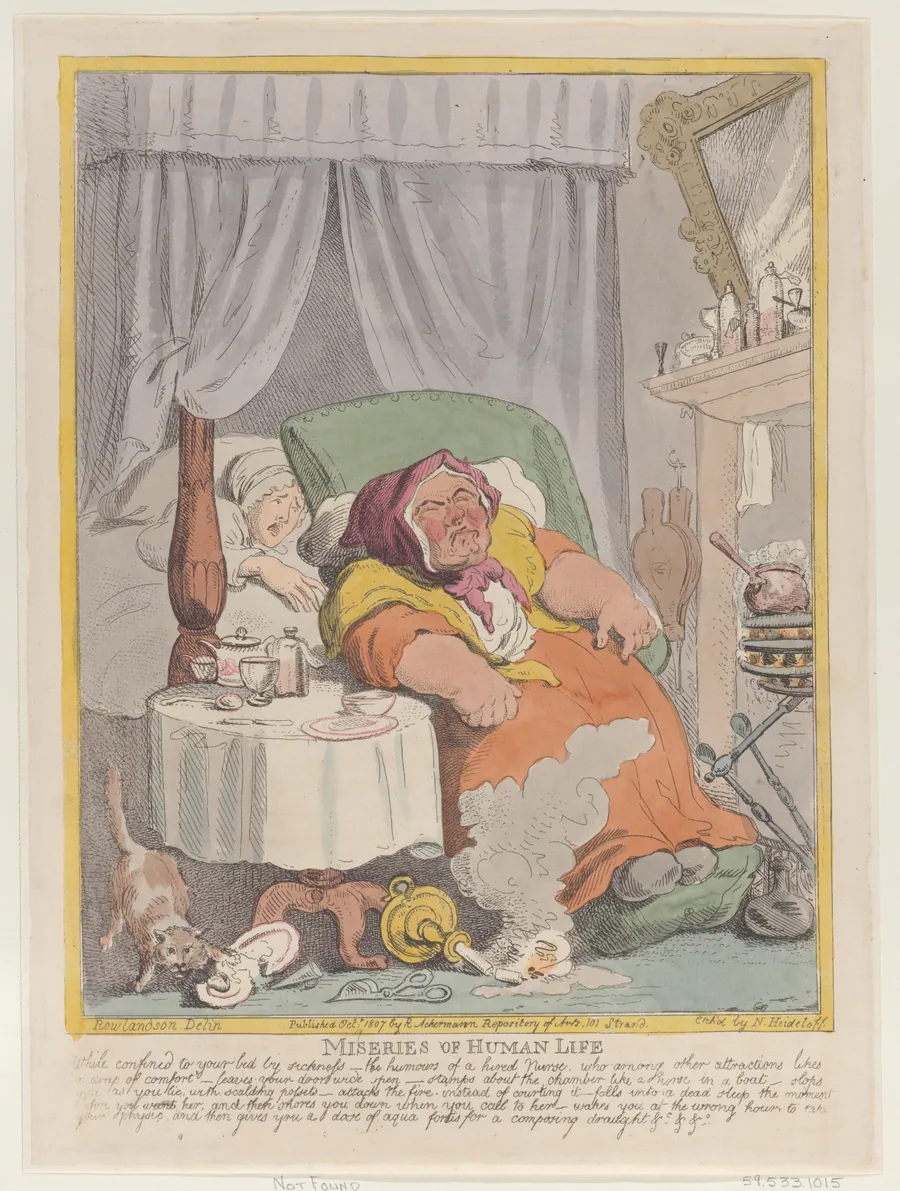 Miseries of Human Life: "While confined to your bed by sickness..." by Rudolph Ackermann, London
