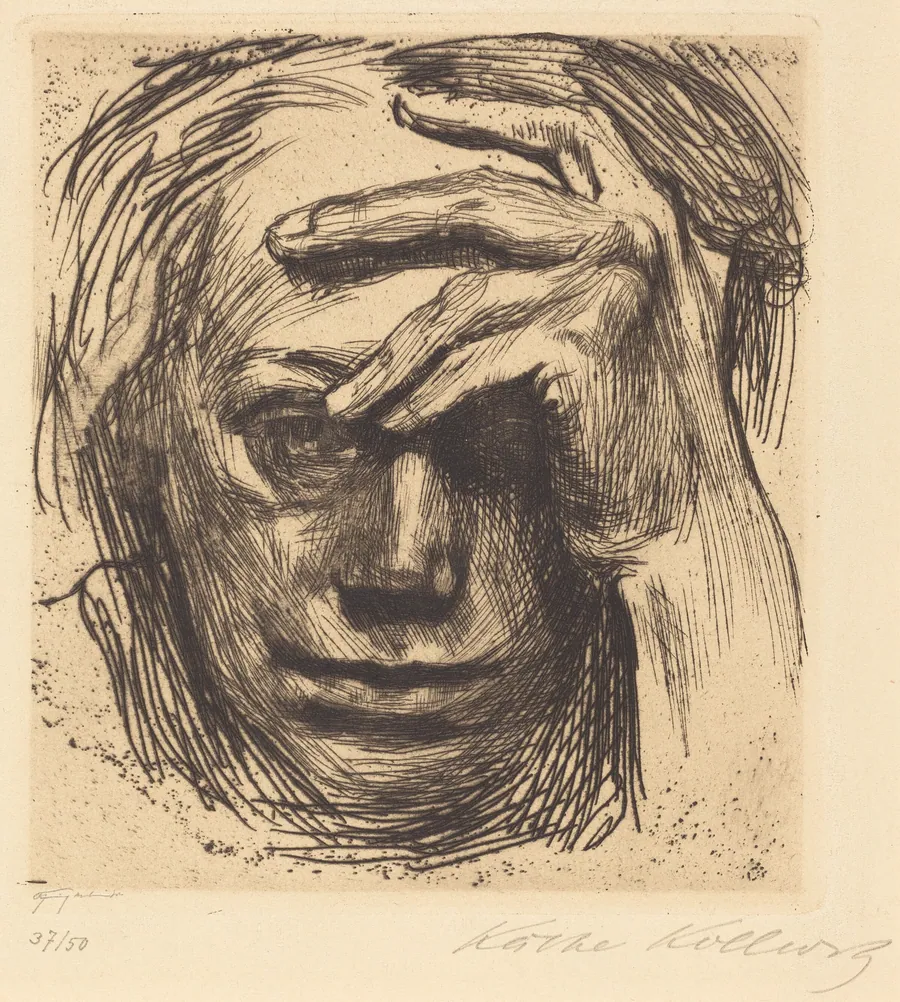 Self-Portrait with Hand on Forehead (Selbstbildnis mit der Hand an der Stirn) by Käthe Kollwitz