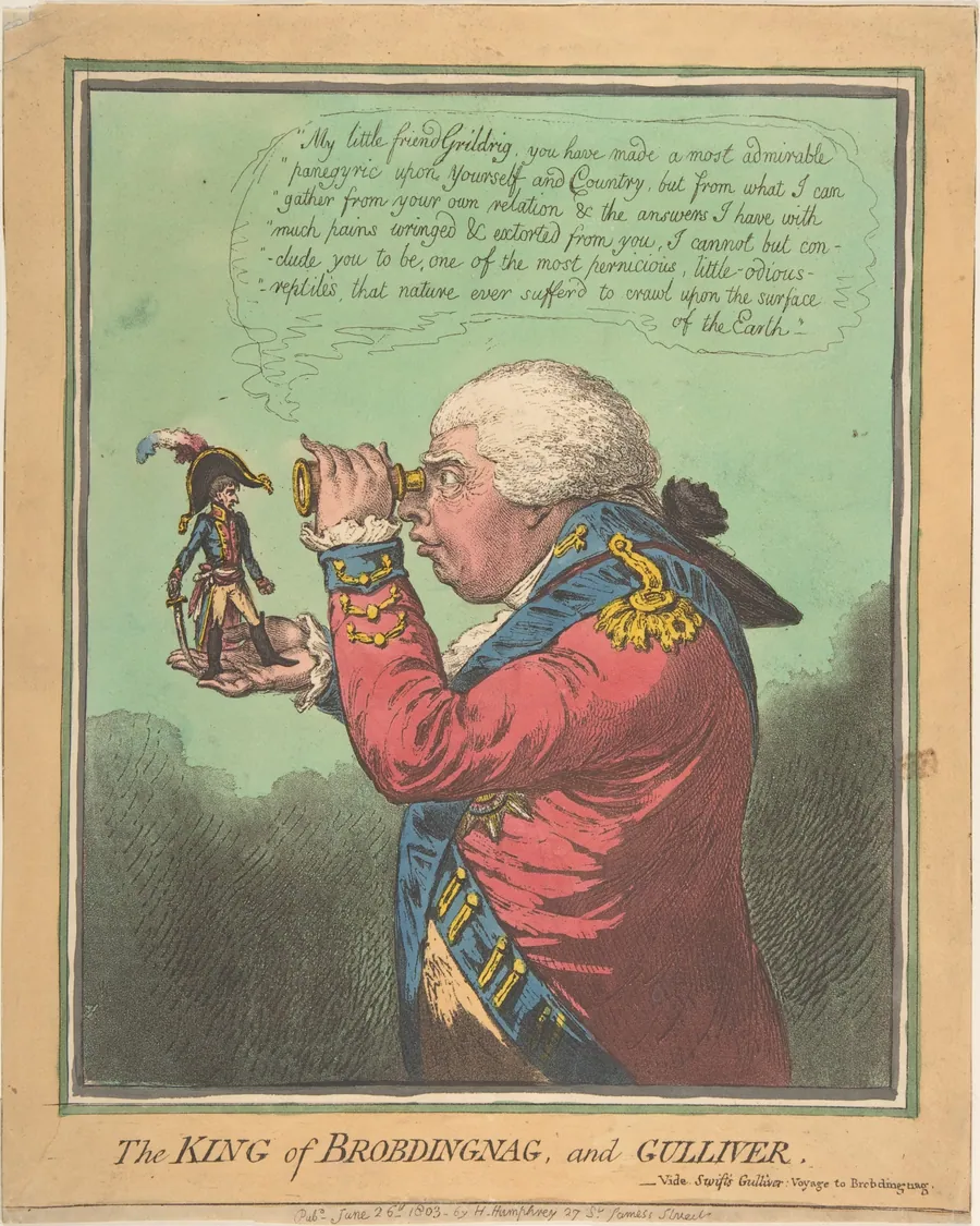 The King of Brobdingnag and Gulliver.–Vide. Swift's Gulliver: Voyage to Brobdingnag by James Gillray
