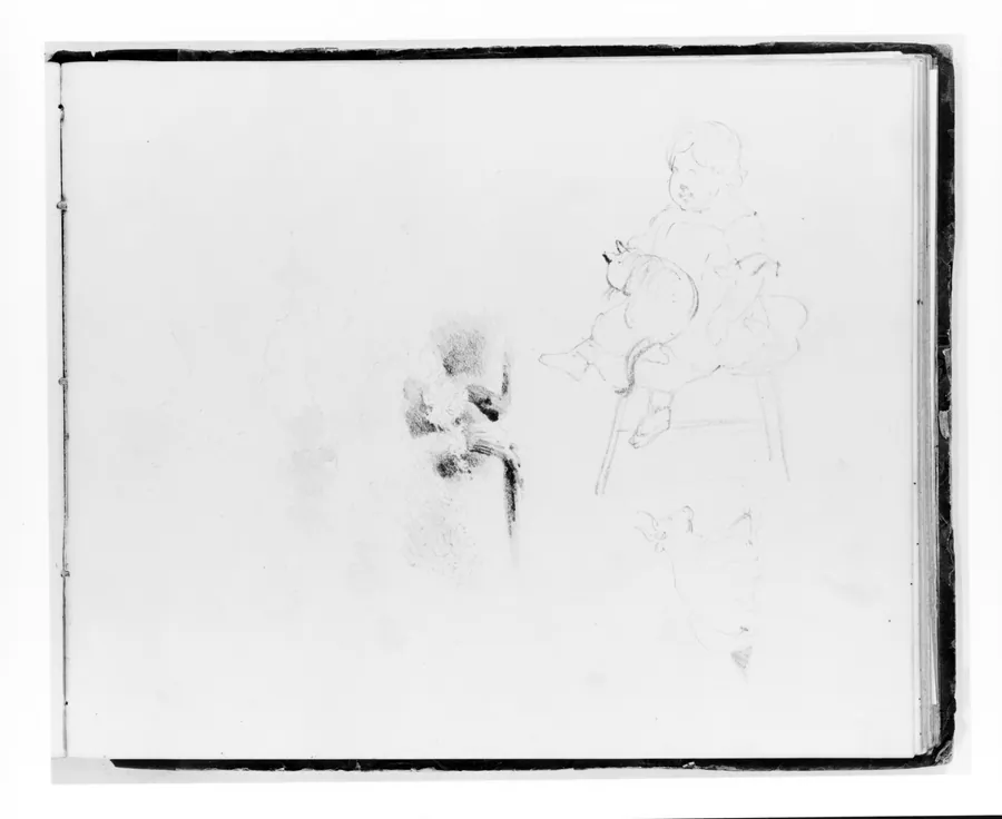 Three Studies: Tree; Girl with a Cat; Cow (from Sketchbook) by Francis William Edmonds