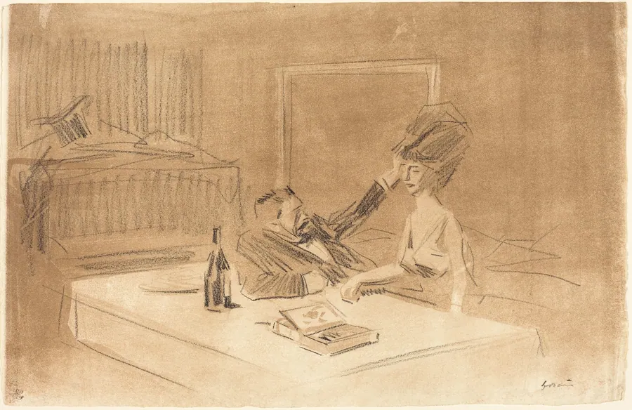 Scène de cabinet particulier (planche en largeur au lavis) (Scene in a Private Room) (horizontal plate with wash) by Jean-Louis Forain