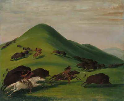 Buffalo Chase over Prairie Bluffs