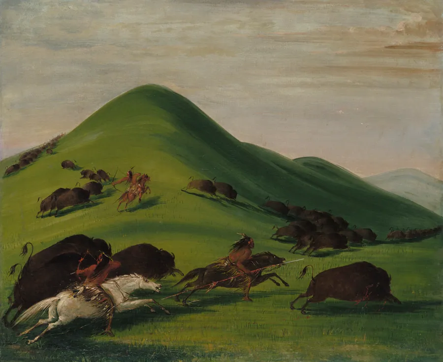 Buffalo Chase over Prairie Bluffs by George Catlin, born Wilkes-Barre, PA 1796-died Jersey City, NJ 1872