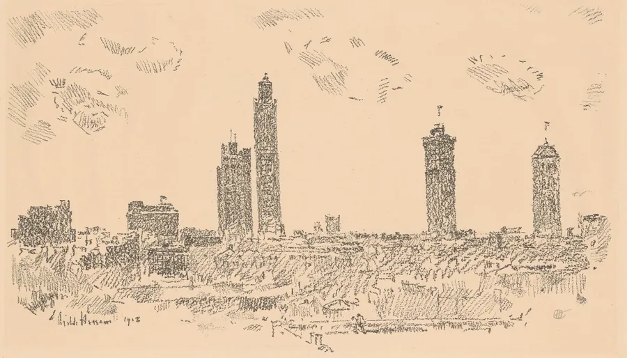 New York Sky Line, Dark Buildings by Childe Hassam
