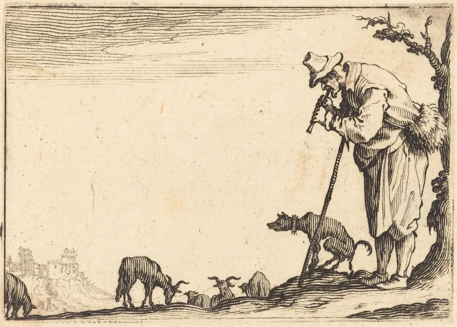Shepherd Playing Flute by Jacques Callot