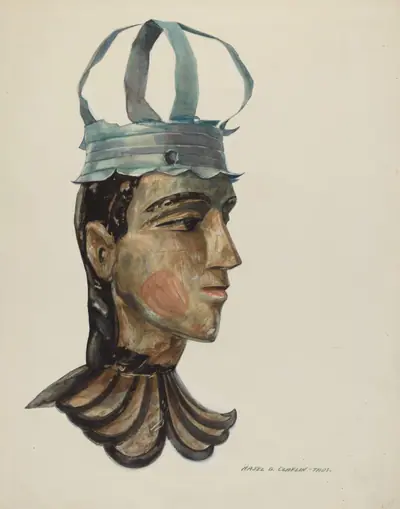 Head of Carved Figure with Tin Crown