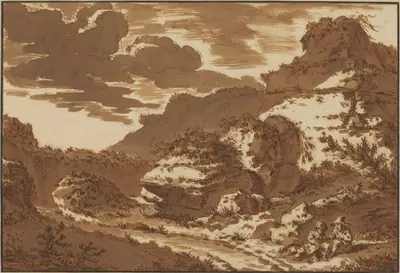 Two Children Seated near Overgrown Ruins