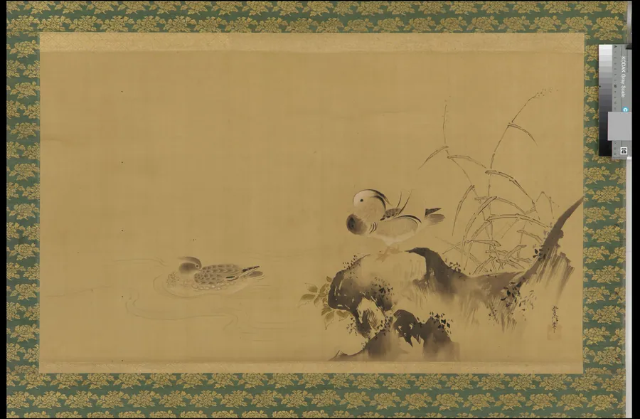 Mandarin ducks in a landscape by Kano Tsunenobu 狩野常信 (1636-1713)
