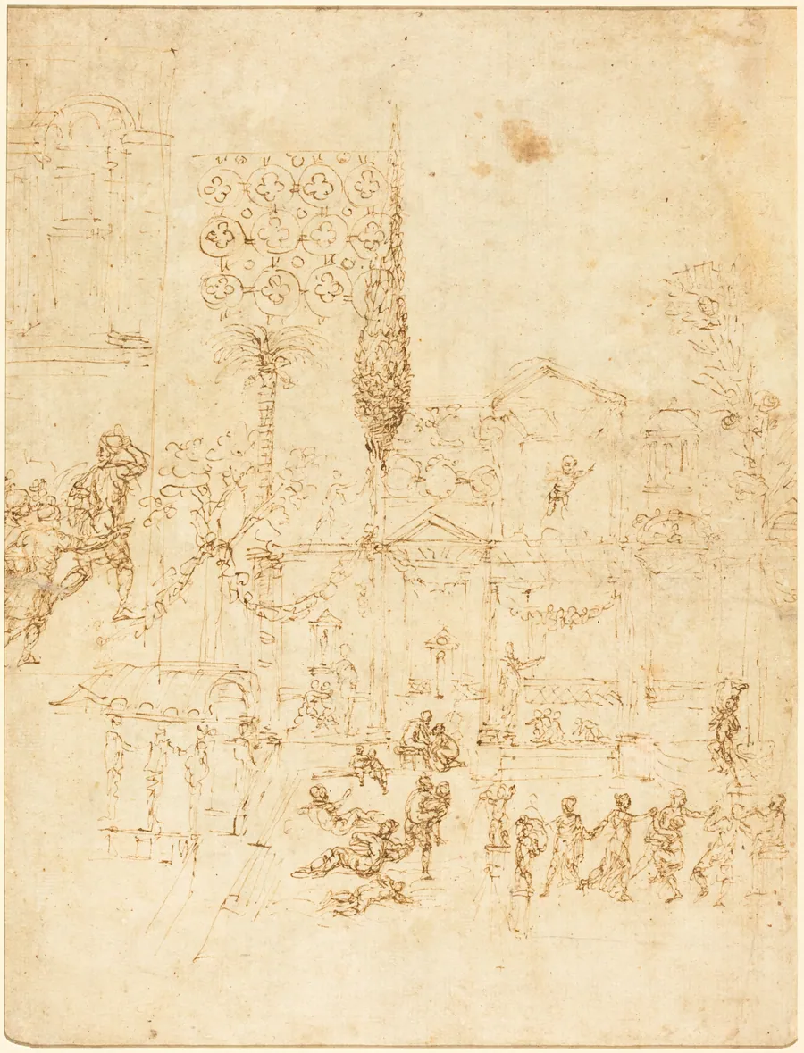 A Party in a Roman Villa [recto] by Pirro Ligorio