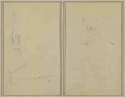 Church Tower; A Sketch of a Fan [recto]